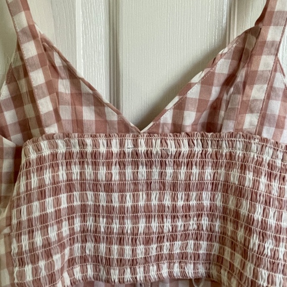 Check Plaid Button Front Gingham Pink Cropped Cami Top - Picture 3 of 6
